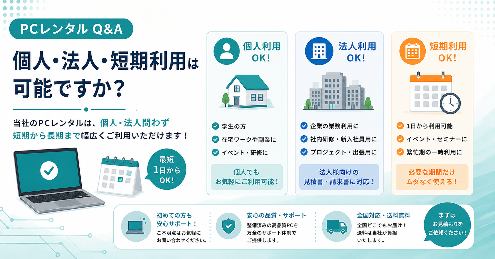個人・法人・短期利用が可能か？